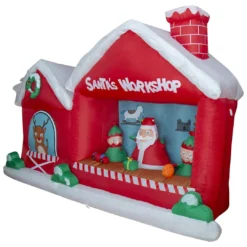 Holidayana 8 Ft Inflatable Christmas Santa Workshop Outdoor Decoration With LED Lights, Fan, And Stakes