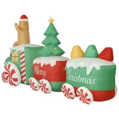 Holidayana HOME GOODS 10 Ft Inflatable Christmas Train Outdoor Decoration With LED Lights, Fan, And Stakes