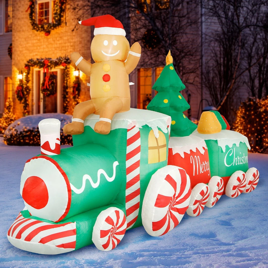 Holidayana HOME GOODS 10 Ft Inflatable Christmas Train Outdoor Decoration With LED Lights, Fan, And Stakes