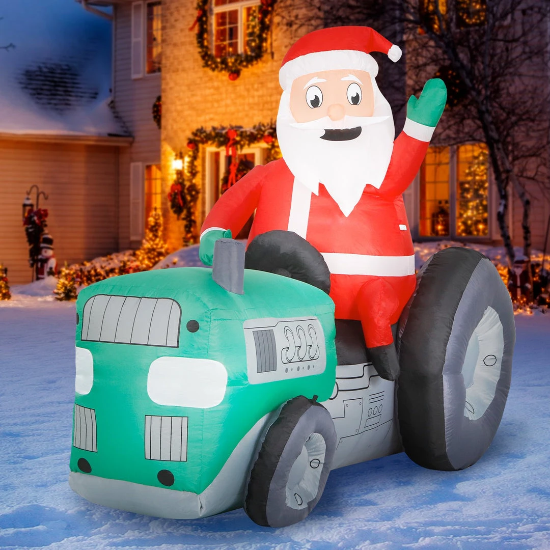 Holidayana 8 Ft Inflatable Christmas Tractor Santa Outdoor Decoration With LED Lights, Fan, And Stakes