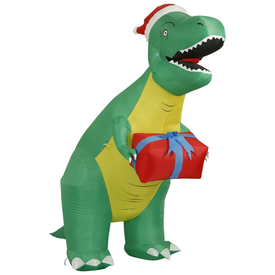 Holidayana 8 Ft Inflatable Christmas T-Rex Outdoor Decoration With LED Lights, Fan, And Stakes 4 Holidayana 8 Ft Inflatable Christmas T-Rex Outdoor Decoration With LED Lights, Fan, And Stakes