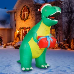 Holidayana 8 Ft Inflatable Christmas T-Rex Outdoor Decoration With LED Lights, Fan, And Stakes