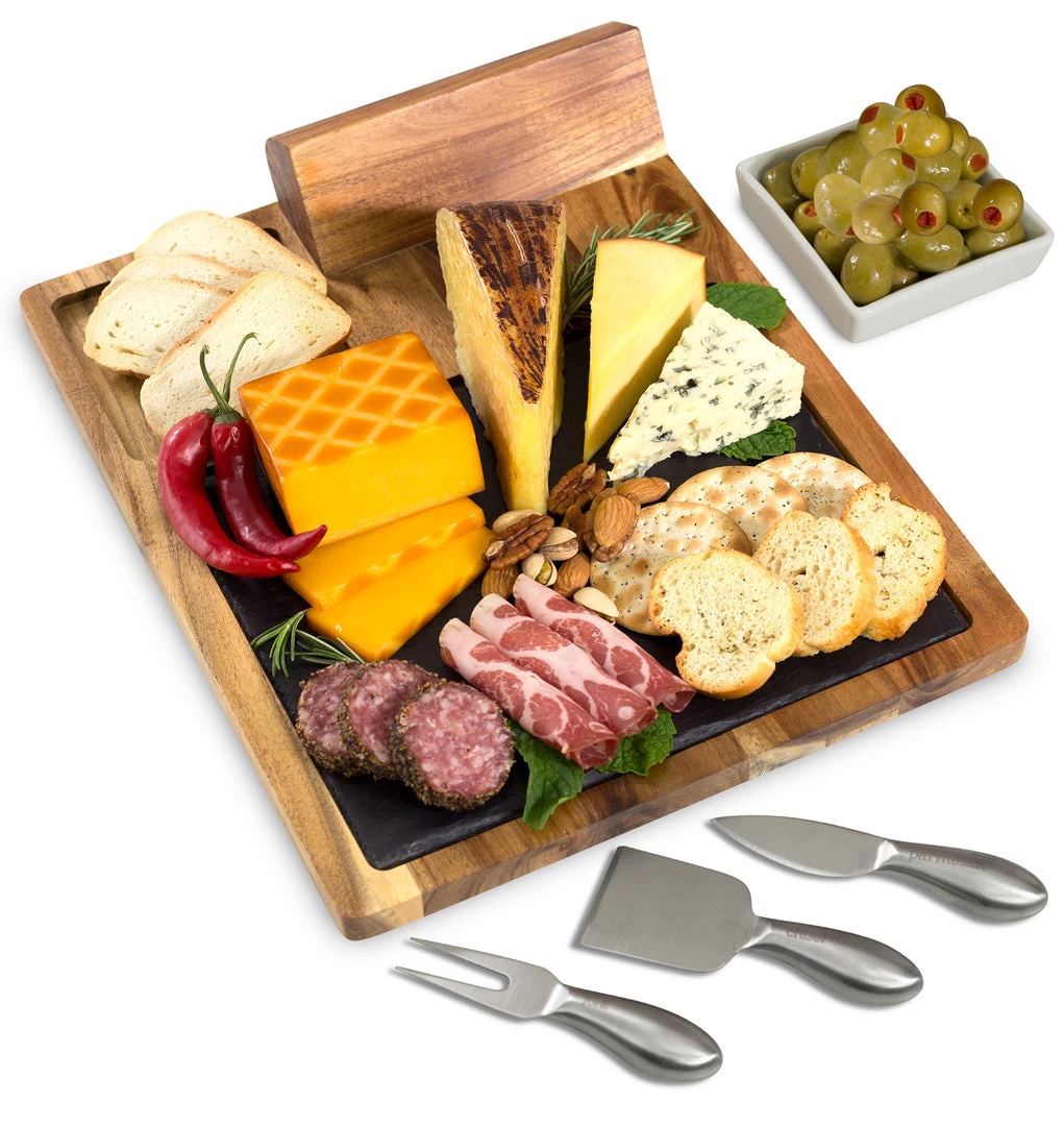 Zelancio Slate Cheese Board Set, 10 Piece Charcuterie Set Includes 4 Stainless Steel Cheese Tools, Premium Acacia Serving Tray With Slate Board, And Porcelain Olive Dish HOME GOODS 5 Zelancio Slate Cheese Board Set, 10 Piece Charcuterie Set Includes 4 Stainless Steel Cheese Tools, Premium Acacia Serving Tray With Slate Board, And Porcelain Olive Dish HOME GOODS