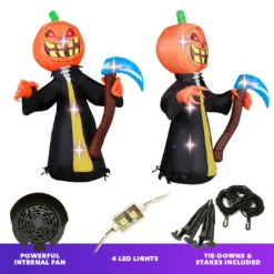 Holidayana HOME GOODS 5 Ft Pumpkin Head Reaper With Scythe Halloween Inflatable