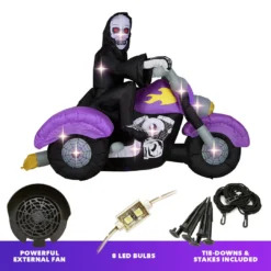 Holidayana HOME GOODS 8 Ft Long Reaper On Trike Chopper Halloween Inflatable