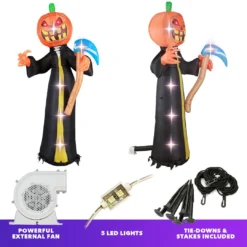 Holidayana 10 Ft Pumpkin Head Reaper With Scythe Halloween Inflatable HOME GOODS