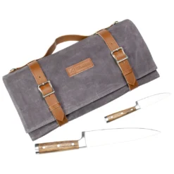 Zelancio Waxed Canvas Knife Roll Bag With 9 Knife Slots And 4 Pockets For Additional Tools And Accessories, Ultra Portable And Safe, Fits All Knife Sets