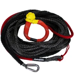 Rakapak UHMWPE 100ft Synthetic 3/8 In Winch Line 22,000 LBS Breaking Strength With Soft Shackle Rope, Abrasion Sleeve