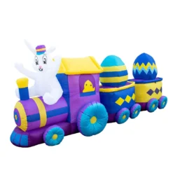 Holidayana HOME GOODS Inflatable Easter Bunny Train Decoration With Engine And 2 Cars With Built-In Fan And LED Lights