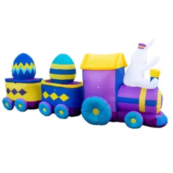 Holidayana HOME GOODS Inflatable Easter Bunny Train Decoration With Engine And 2 Cars With Built-In Fan And LED Lights