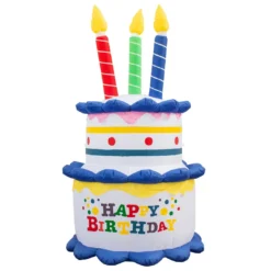 Holidayana HOME GOODS Inflatable Birthday Cake With Candles Party Decoration With Built-In Fan And LED Lights