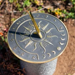 Marketfleet Inc. Sunward 8.5” Diameter Garden Sundial With Polished Brass Highlights Patio & Outdoors