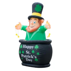Holidayana Inflatable Saint Patrick's Day Leprechaun In Pot Of Gold Decoration With Built-In Fan And LED Lights HOME GOODS