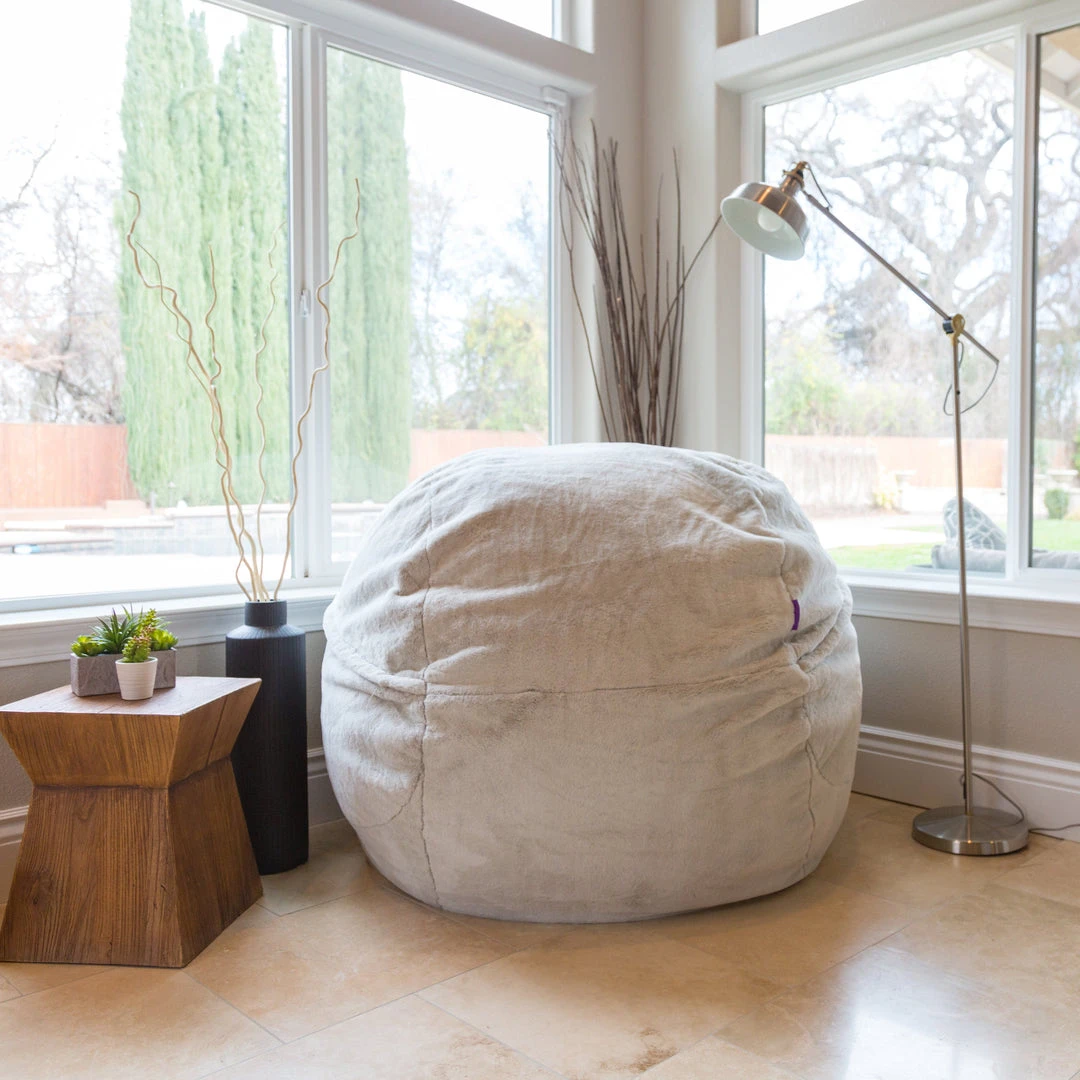 Moonstone White Fur 4ft Memory Foam Bean Bag HOME GOODS