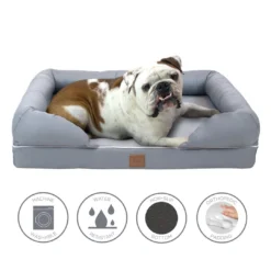 Frontpet PET SUPPLIES Memory Foam Pet Lounger With Removable Slip Cover And Padded Backrest