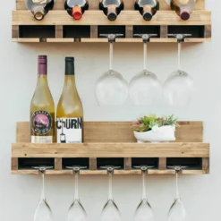 Atterstone Double Wine Rack Shelf With Wine Bottle Rests: Holds 20 Glasses, 5 Bottles And Barware