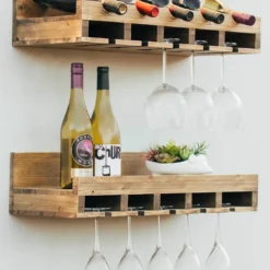 Atterstone Double Wine Rack Shelf With Wine Bottle Rests: Holds 20 Glasses, 5 Bottles And Barware