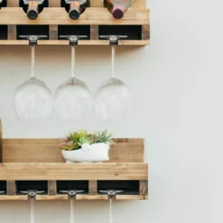 Atterstone Double Wine Rack Shelf With Wine Bottle Rests: Holds 20 Glasses, 5 Bottles And Barware