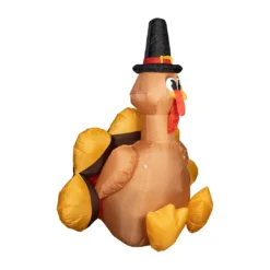 Holidayana Inflatable Turkey With Pilgrim Hat Thanksgiving Decoration With Built-In Fan And LED Lights