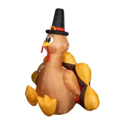Holidayana Inflatable Turkey With Pilgrim Hat Thanksgiving Decoration With Built-In Fan And LED Lights