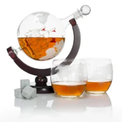 HOME GOODS Atterstone Globe Whiskey Decanter Set, 850-ml Gift Set With Globe Glasses, 9 Whiskey Stones And Stainless Steel Funnel 9 HOME GOODS Atterstone Globe Whiskey Decanter Set, 850-ml Gift Set With Globe Glasses, 9 Whiskey Stones And Stainless Steel Funnel