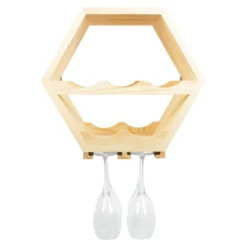 Atterstone HOME GOODS Honeycomb Wine Rack With Hanging Stemware Slots: Holds 5 Bottles And 4 Glasses