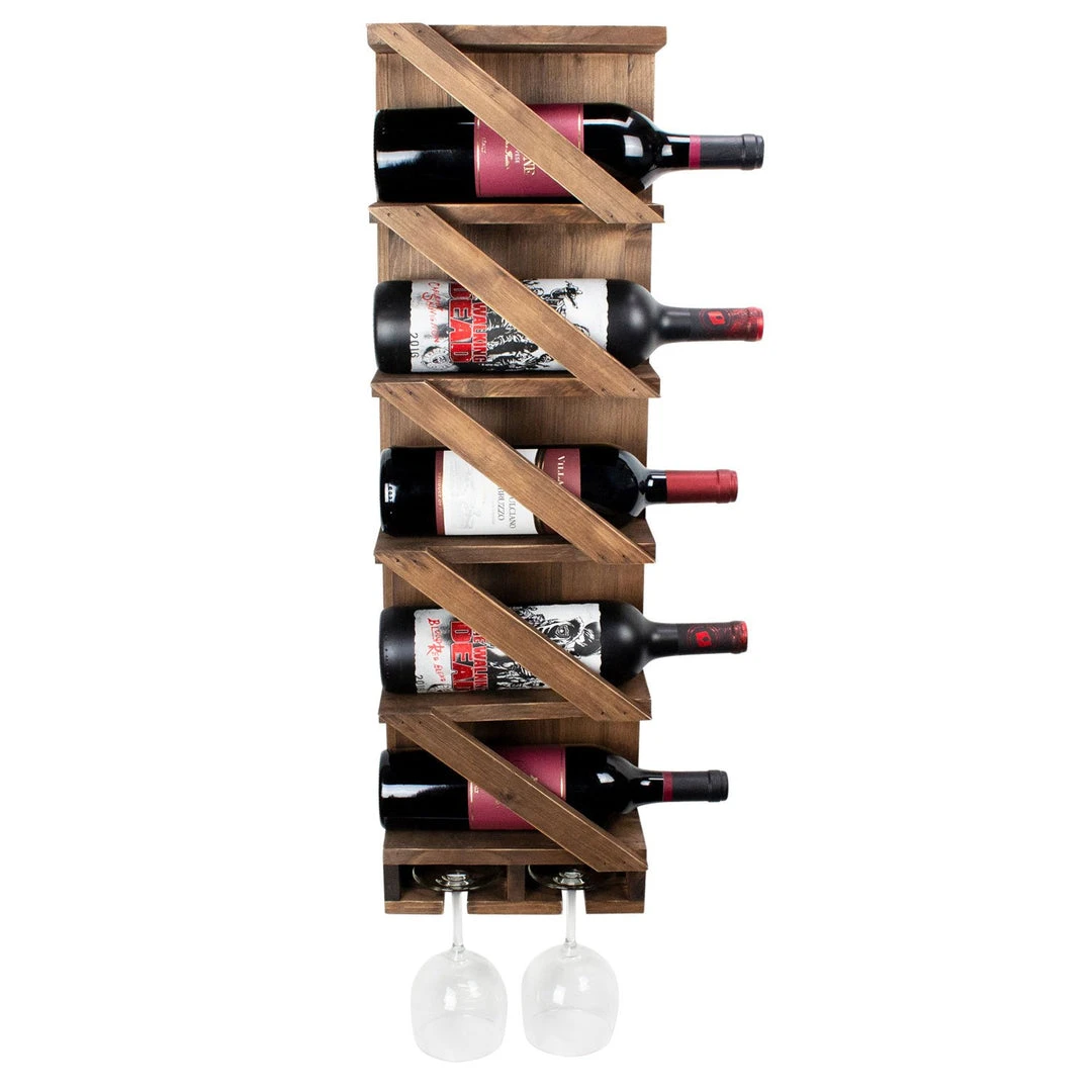 Atterstone Rustic Wine Rack With Hanging Stemware Slots: Holds 5 Bottles And 2 Glasses HOME GOODS 1 Atterstone Rustic Wine Rack With Hanging Stemware Slots: Holds 5 Bottles And 2 Glasses HOME GOODS