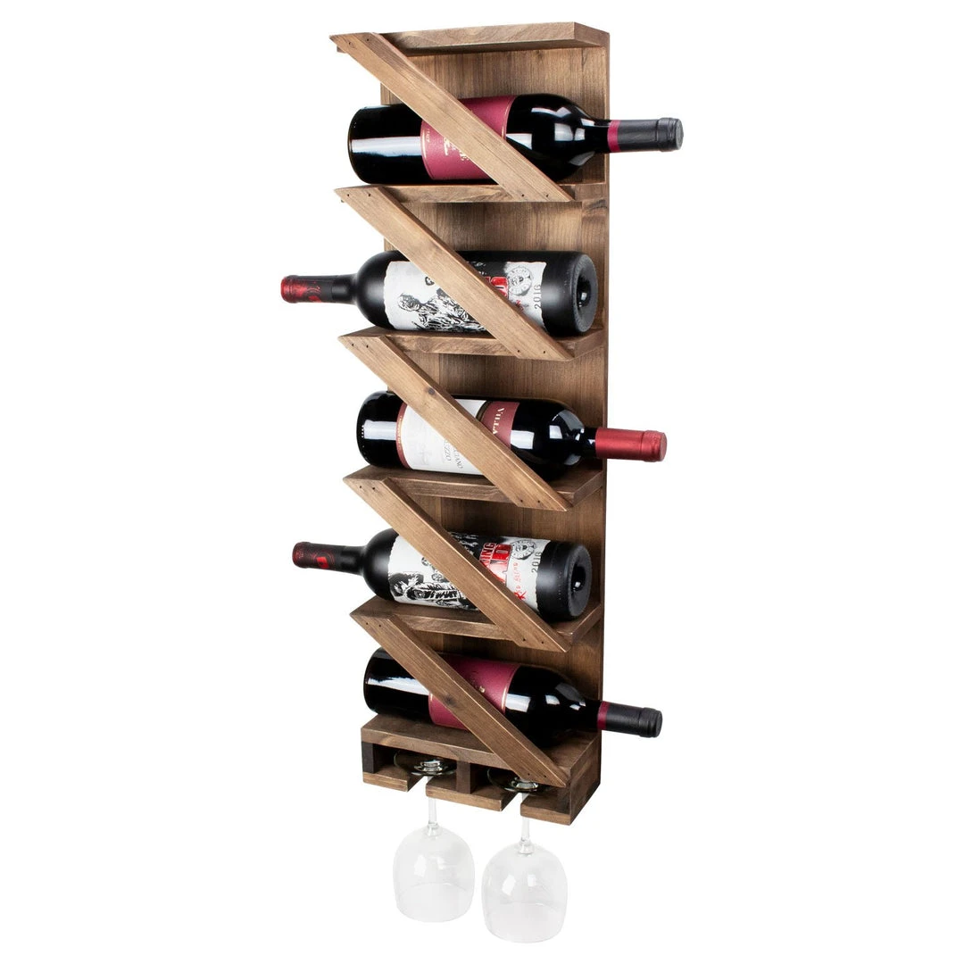 Atterstone Rustic Wine Rack With Hanging Stemware Slots: Holds 5 Bottles And 2 Glasses HOME GOODS 3 Atterstone Rustic Wine Rack With Hanging Stemware Slots: Holds 5 Bottles And 2 Glasses HOME GOODS