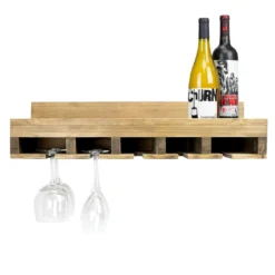 Atterstone Double Wine Rack Shelf With Wine Bottle Rests: Holds 20 Glasses, 5 Bottles And Barware