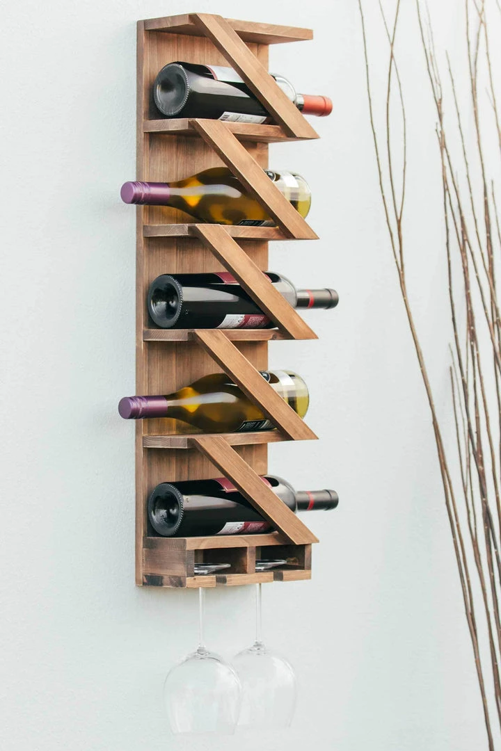 Atterstone Rustic Wine Rack With Hanging Stemware Slots: Holds 5 Bottles And 2 Glasses HOME GOODS 10 Atterstone Rustic Wine Rack With Hanging Stemware Slots: Holds 5 Bottles And 2 Glasses HOME GOODS