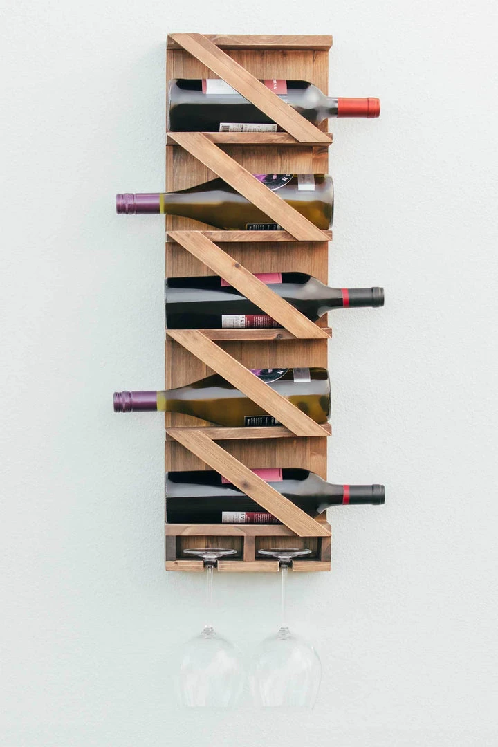 Atterstone Rustic Wine Rack With Hanging Stemware Slots: Holds 5 Bottles And 2 Glasses HOME GOODS 5 Atterstone Rustic Wine Rack With Hanging Stemware Slots: Holds 5 Bottles And 2 Glasses HOME GOODS