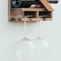 Atterstone Rustic Wine Rack With Hanging Stemware Slots: Holds 5 Bottles And 2 Glasses HOME GOODS 15 Atterstone Rustic Wine Rack With Hanging Stemware Slots: Holds 5 Bottles And 2 Glasses HOME GOODS