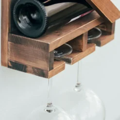 Atterstone Rustic Wine Rack With Hanging Stemware Slots: Holds 5 Bottles And 2 Glasses HOME GOODS 18 Atterstone Rustic Wine Rack With Hanging Stemware Slots: Holds 5 Bottles And 2 Glasses HOME GOODS