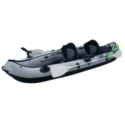 Elkton Outdoors Cormorant Inflatable 2 Person Fishing Kayak Set With 6 Rod Holders, Paddles, Double Action Pump