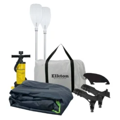 Elkton Outdoors Cormorant Inflatable 2 Person Fishing Kayak Set With 6 Rod Holders, Paddles, Double Action Pump
