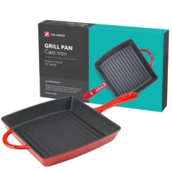 Zelancio 10 Inch Enameled Cast Iron Square Grill Pan