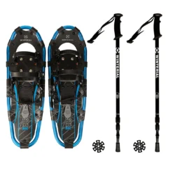 Winterial Shasta Snowshoes 25-Inch Lightweight Aluminum All Terrain Blue And Black Snow Shoe. Includes Carry Bag, Adjustable Poles SPORTING GOODS